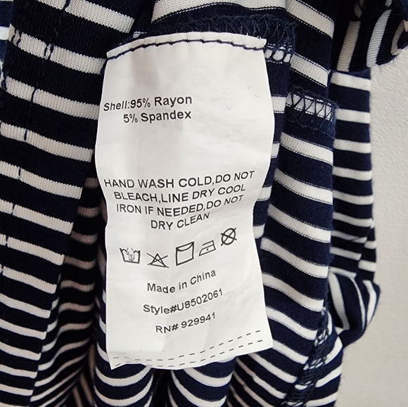 Suzanne Betro Top Short Sleeve Navy and White Striped Peplum Tee Size Medium - Picture 5 of 9